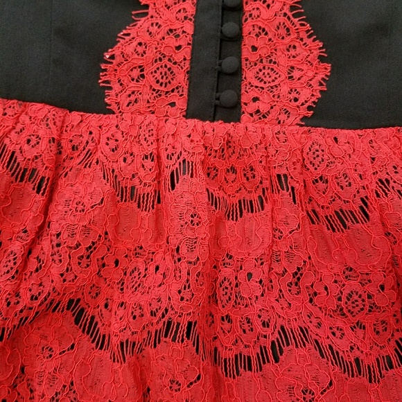 NWT Kensie Black & Red Lace Trim Dress w Buttons - Picture 3 of 7